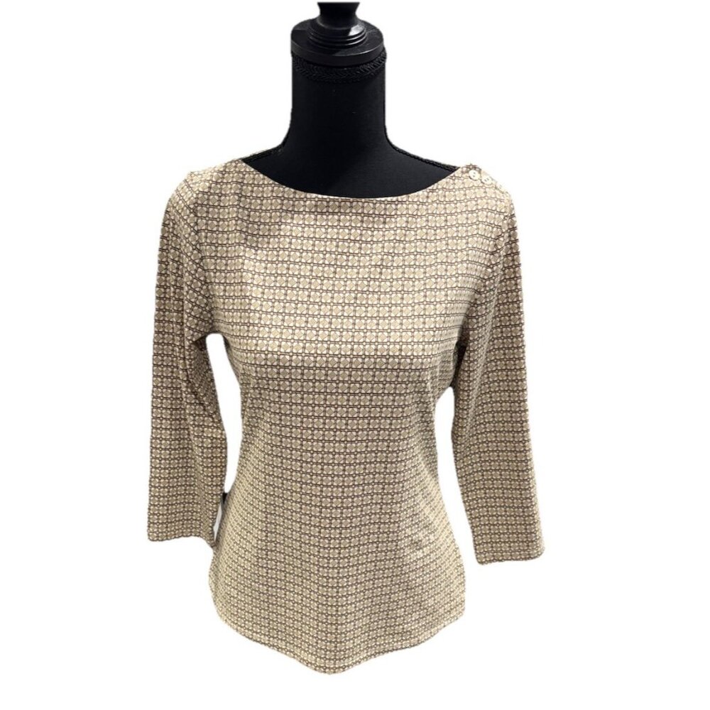 NWT J. McLaughlin Wave song Brown Geometric Pattern Shirt Top Small
